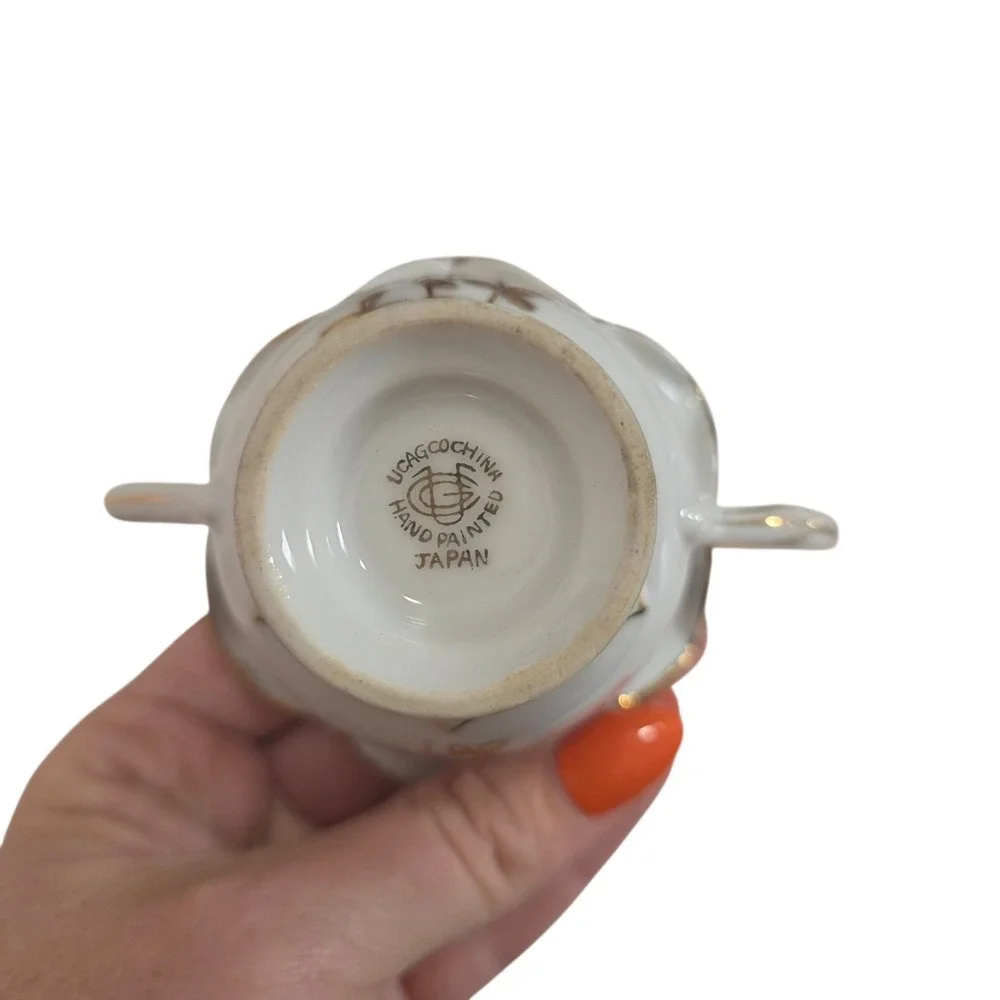 Vintage UCAGCO Hand Painted Japan Creamer & Covered Sugar Bowl Gold Floral Set